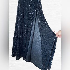Long, black, sequin dress